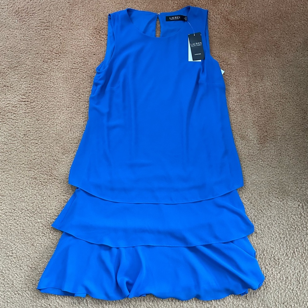 Lauren Ralph Lauren Georgette Ruffle Trimmed Tiered Lined Shift Dress Size 2 NEW